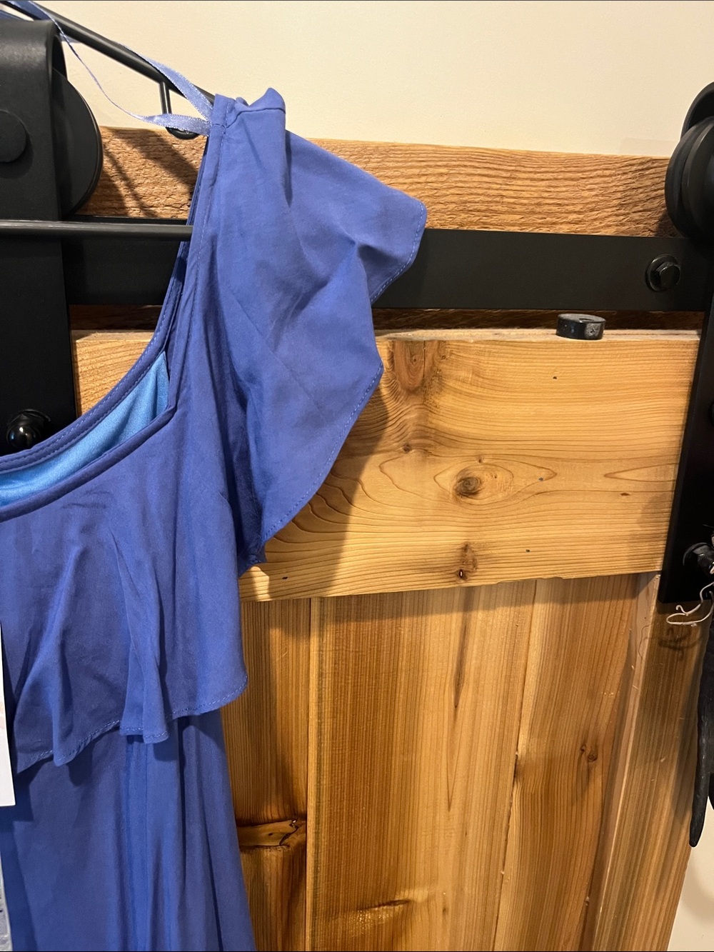 LA made Periwinkle Off-Shoulder High-Low Ruffle Dress - Picture 5 of 11